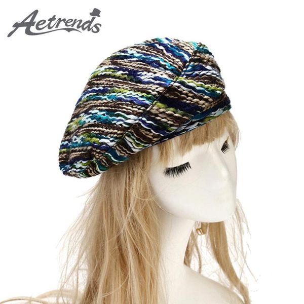 

berets [aetrends] bohemian striped style sboy cap women flat hat retro z-10201, Blue;gray