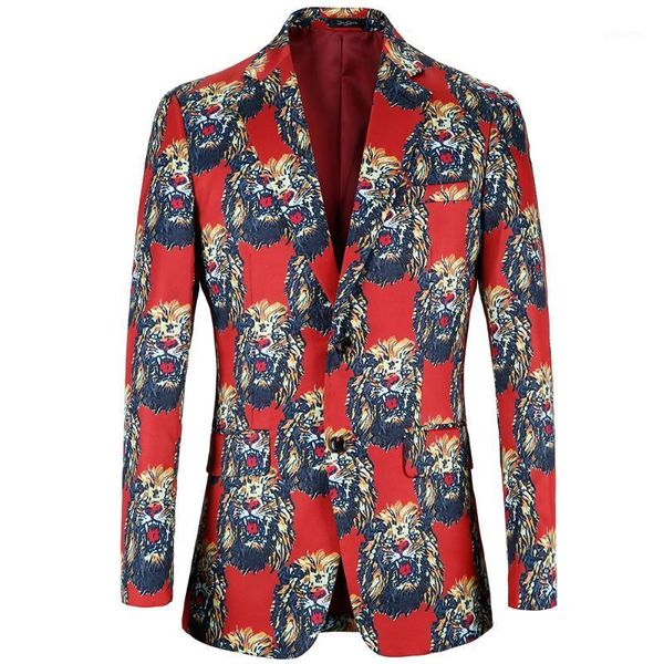 

lion printing blazer men 2020 brand clothing shawl collar casual suit jacket stage costumes popular design mens casual blazers1, White;black
