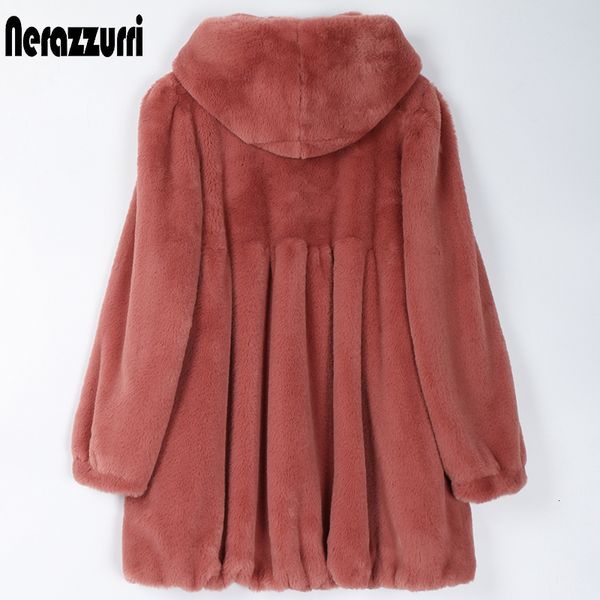 

nerazzurri pleated light soft faux fur coat with hood skirted fluffy jackets for women womens plus size fall fashion 2020, Black