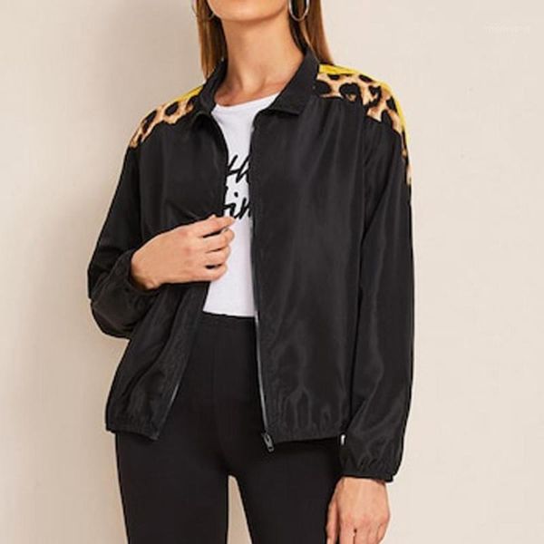 

women jacket leopard long sleeve fashion waterproof casual coat smock jacket ladies outwear bomberka damska #2s201, Black;brown