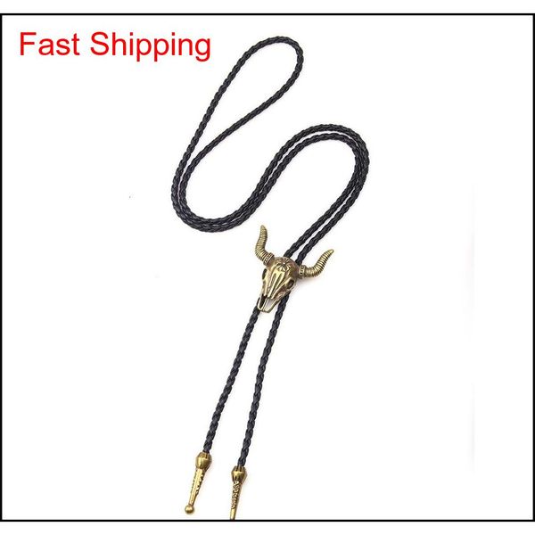 

men leather cow necklace jewelry fashion new retro men's leather bolo-tie bow tie mens gifts necktie men accessories jpan0, Black;gray
