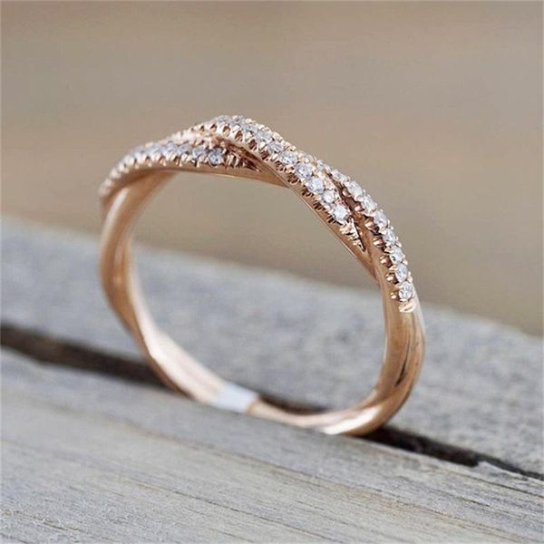 

wedding rings fnio pattern twisted rope flowers ring plating rose gold silver color crystal tail women's jewelry a direct sale, Slivery;golden