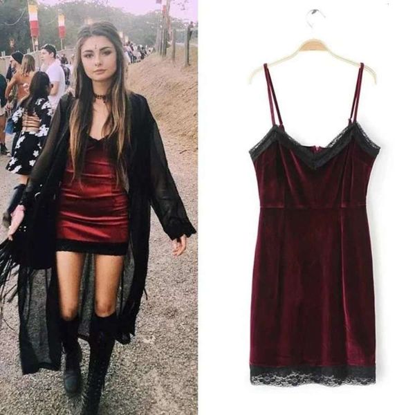 

open new style v-neck lace stitching back suspender hip wrap dress short skirt women's f18-8914, Black;gray
