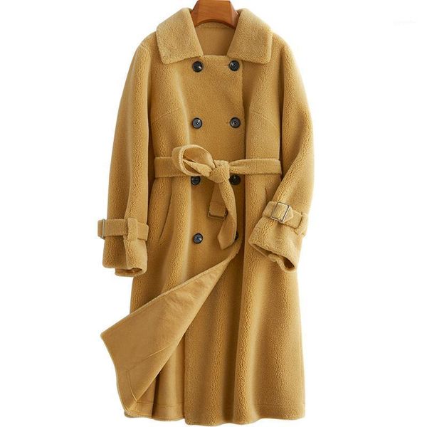 

korean genuine wool fur coat simple jackets for women 2020 soft warm women's coats sheep shearing coat ropa para mujer zjt7281, Black