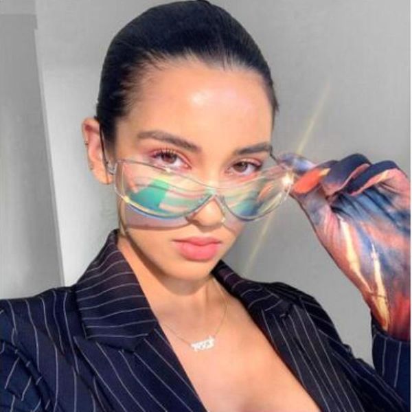 

2021 new fashion curved sunglasses coated mirrors exquisite technology sense small frame hollow colorful high-quality sunglasses, White;black