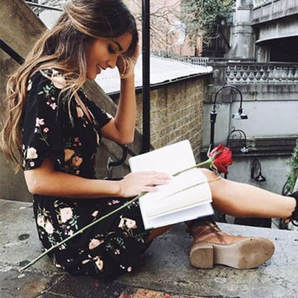 

womens elegant beautiful dress short sleeve wrap boho floral mini dress ladies summer sundress holiday drop shipping, Black;gray