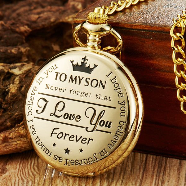

gold vintage pocket watch to my son quartz pocket watches fob chains i love you necklace pendant steampunk children kids watches gifts