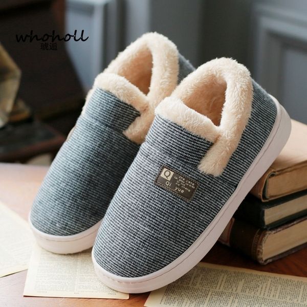 

whohohll man winter warm fur slippers men slippers cotton wrapheel couple lovers home slippers indoor plush size house shoes man y200107, Black