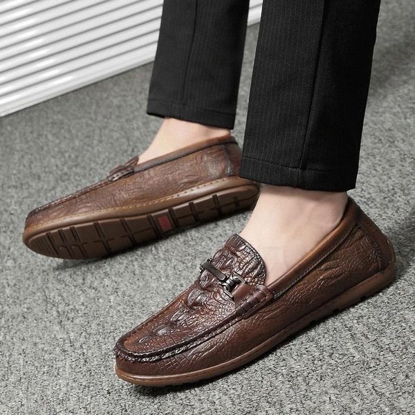 

fashion laofers soft genuine leather men shoes driving boat loafers new casual moccasins for men leather flats sneaker shoes #lj5s, Black
