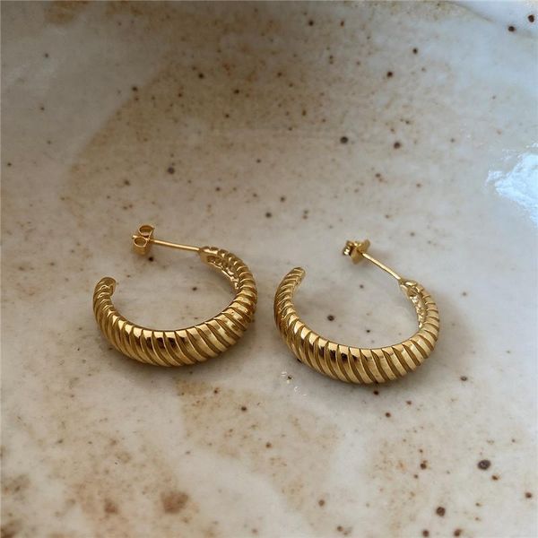 

ruiyi real 925 sterling silver women arc twisting vintage stud earrings for women girls cool cold wind 18k gold niche earrings, Golden;silver