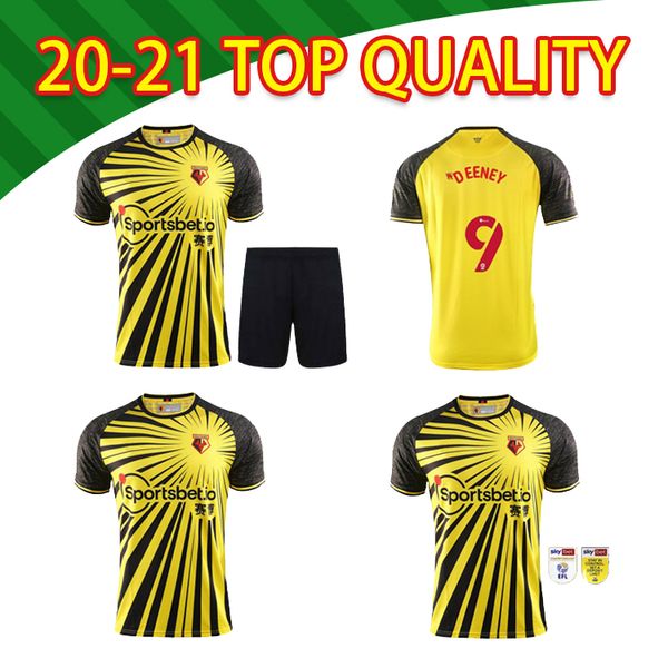 

2020 2021 joao pedro watford soccer jerseys fc 20 21 home yellow i.sarr deeney cleverley james garner men kids kits football shirt, Black;yellow