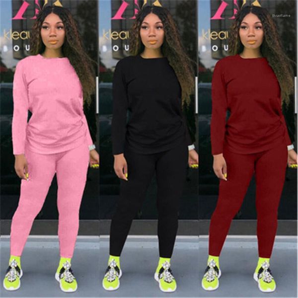 

casual loose two piece sets women solid color tracksuits fashion trend crew neck long sleeve trousers suits designer female, Gray