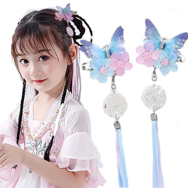 

hair accessories children hanfu headdress antique ancient ornaments tassel butterfly hairpin girl fairy clip1, Slivery;white