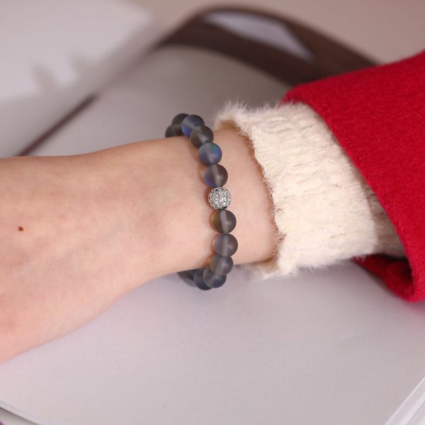 

flash men glass 2021 stone beaded women 12 colors moonstone dull polish frosted zircon micro paved beads charm bracelet mris, Black