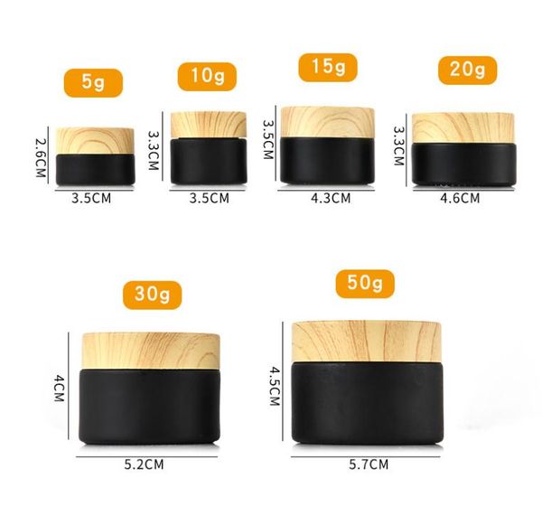 

black frosted glass bottle glass jars cosmetic jars with woodgrain plastic lids pp liner 5g 10g 15g 20g 30 50g lip balm cream containers