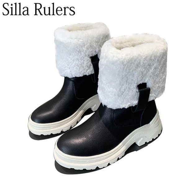 

new thick sole fur ankle boots for woman round toe genuine leather snow boots woman comfortable warm women's winter, Black