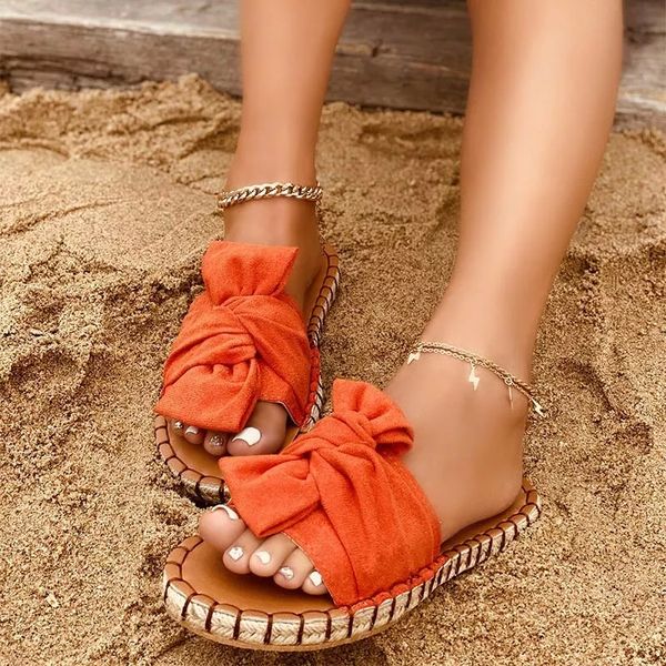 

women's summer slippers ladies flat beach shoes 2021 bow-knot female sandal sewing comfortable elegant woman slides fashion #wh99, Black