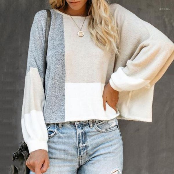 

korean fashion ladies full sleeve women knitting sweater patchwork o-neck pullover and jumper casual loose sweaters plus size1, White;black