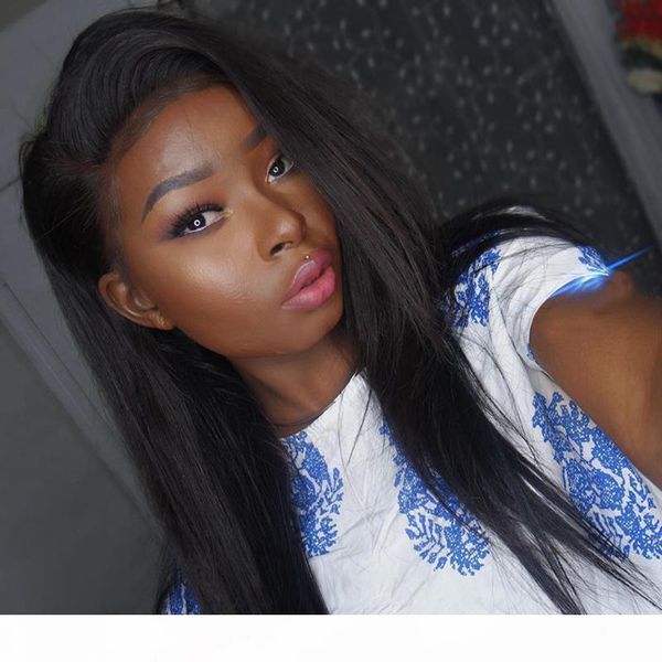 

beauty peruvian natural straight lace front wig human hair full lace wig 130% density bleached knot baby hair around, Black;brown