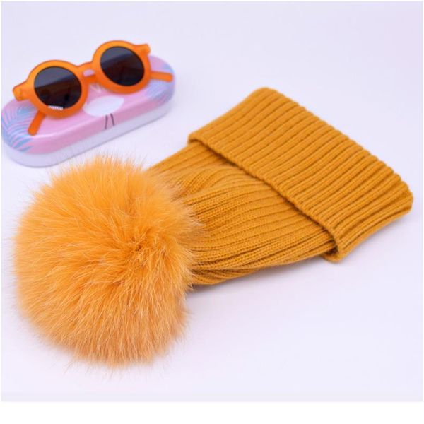 

2020 natural fox fur pompon hat thick winter for women cap beanie hats knitted cashmere wool caps female skullies jllrzo