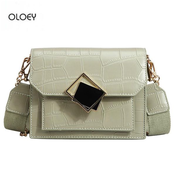 

oloey new women's crocodile pattern square bag versatile simple wide shoulder strap messenger bag fashion chain shoulder