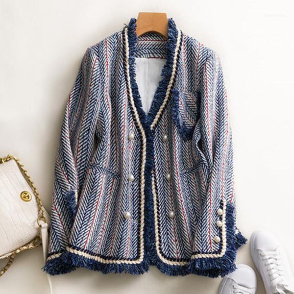 

new wool blends coat women v-neck long sleeve beading outwear jacket elegant autumn winter elegant plaid coat11, Black