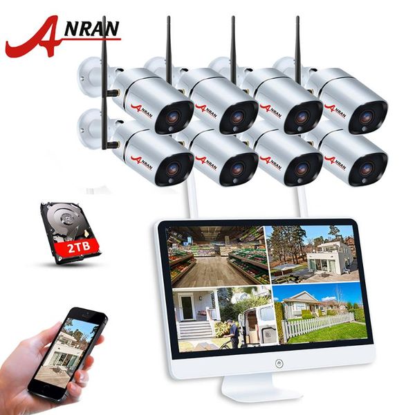 

systems anran p2p 2.0mp 8ch nvr 15 inch lcd monitor 1080p 36ir outdoor waterproof video ip wireless camera security system 1/2/3tb hdd