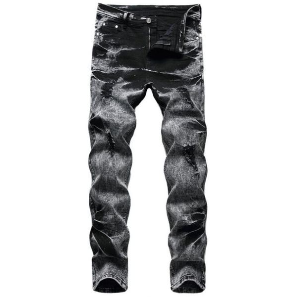 

mens designer fashion slim straight moto biker casual jeans plus size 6xl motorcycle jeans men destroyed denim trousers w1077, Blue