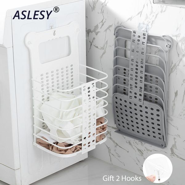 Casa Dobrável Dobrável Hamper Roupas Plásticas De Armazenamento Cestas Wall Suspensão Lavanderia Bin Colapsible Brinquedo Organizador Banheiro Acessórios LJ201204