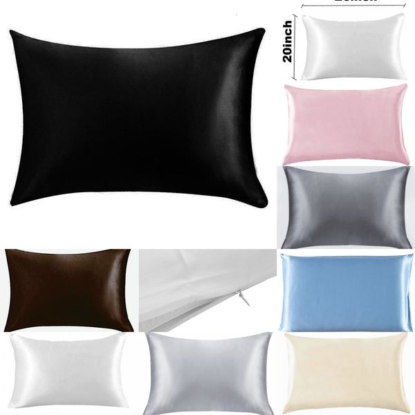 

20*26inch satin pillowcase home multicolor ice silk case zipper double face envelope bedding pillow cover min 3pcs 1 njjd0