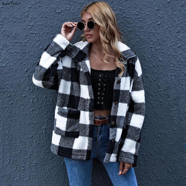 

women's wool & blends borntogirl autumn winter women vintage grid cardigans long sleeve black white gray plaid coat outerwear