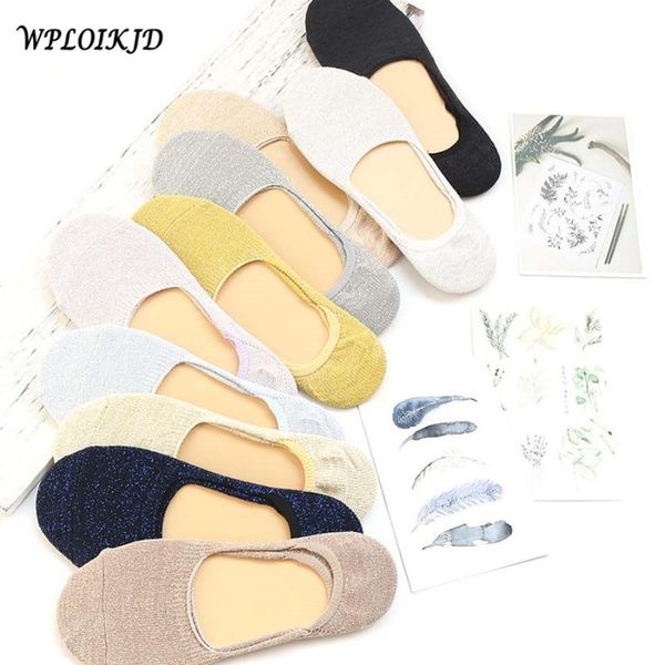 

socks & hosiery [wploikjd]harajuku meias shiny cotton pure ladies invisible fashion women glitter vintage calcetines mujer sokken, Black;white