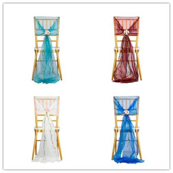 

sashes 10pcs/lot decoration outdoor organza chair sash with flower banquet el wedding cap solid covers