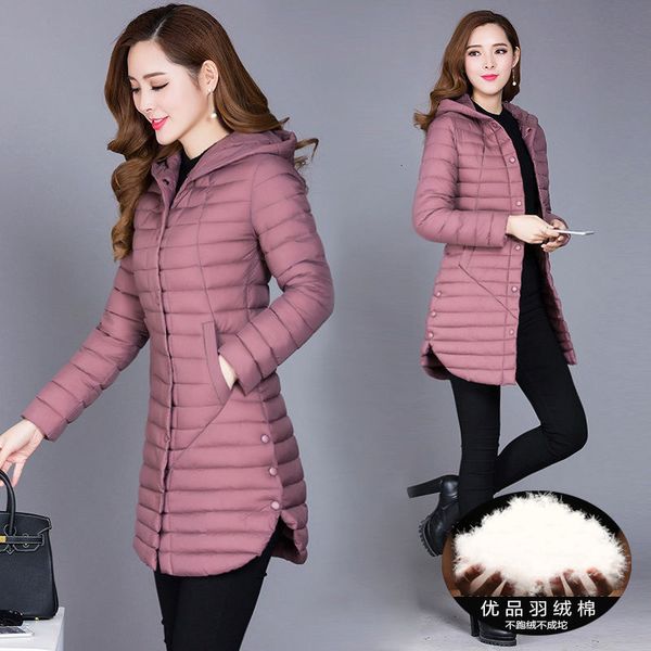 

down mid long 2020 winter new slim fitting cotton padded jacket middle aged women's mother, Black