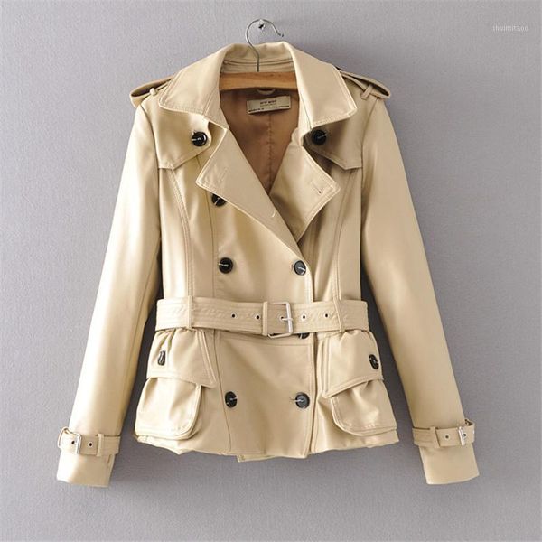 

short leather jacket female 2020 autumn winter double-breasted waist belt pu leather flower jacket slim hhh001241, Black