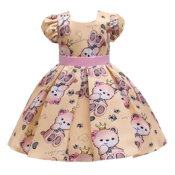 

new skirt girls' children's bubble sve bear heart print princs drs, Red;yellow