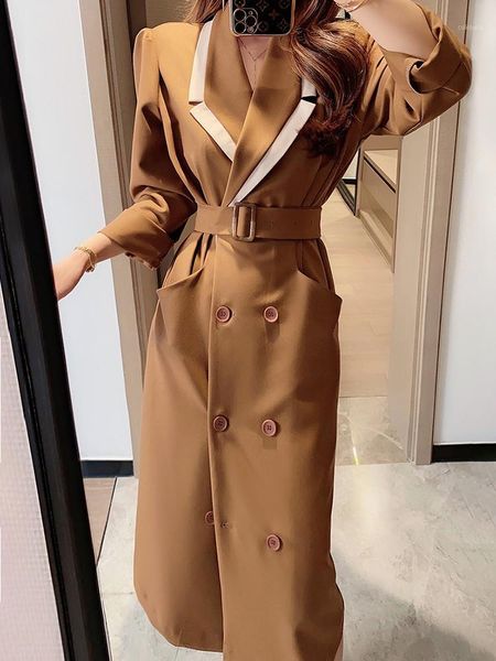 

spring autumn new fashion women thin trench coat clothes long sleeve sashes office lady chic female windbreaker1, Tan;black