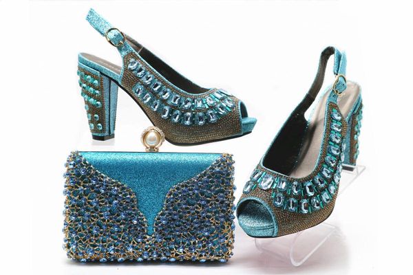 

elegant party african sky blue sandals shoes and handbag sets withstones g72-1 heel height 10cm, Black