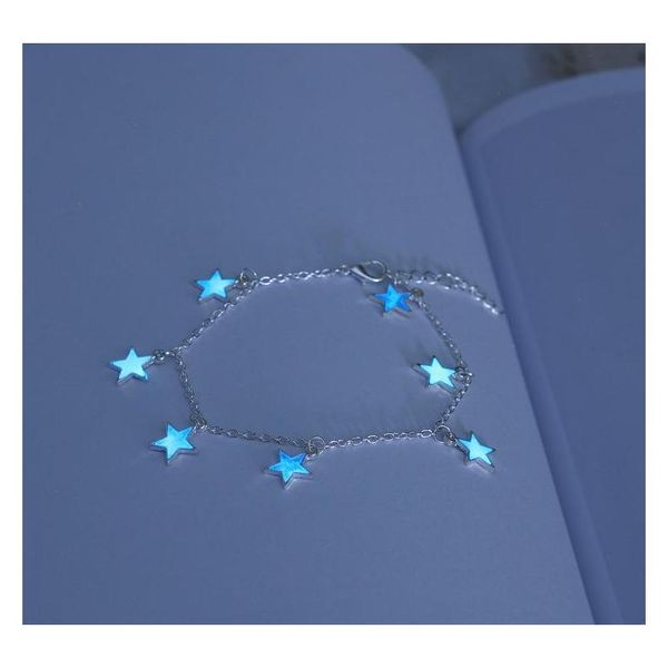 

lights europe and the united states ladies beach wind blue five - pointed star tassel anklet luminous stars sqcmsq new_dhbest, Red;blue