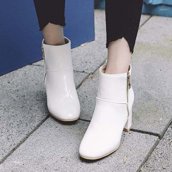 

big size 10 boots women shoes ankle boots for women ladies side zipper horseshoe heel1, Black