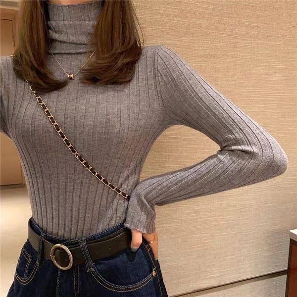 

high collar solid color long sleeve t-shirt for women autumn winter 2020 new style foreign style bottomed t-shirt sweatersweater sweater wit, White;black