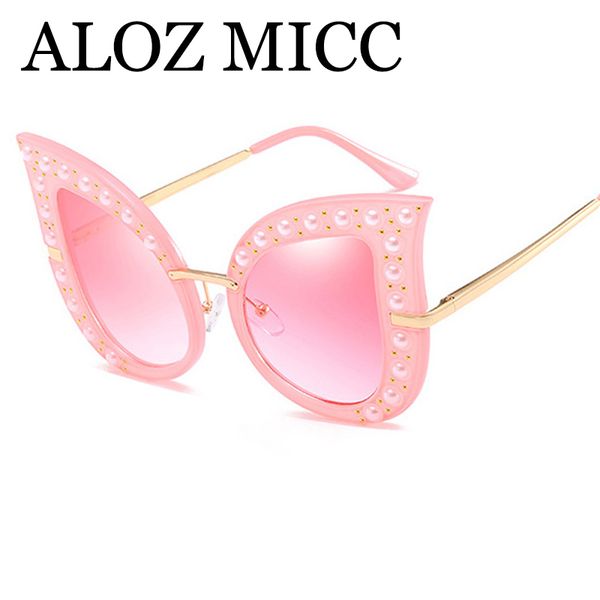 

aloz micc new unique rivets cat eye sunglasses women classic pearl ladies oversized acetate frame sun glasses a393, White;black