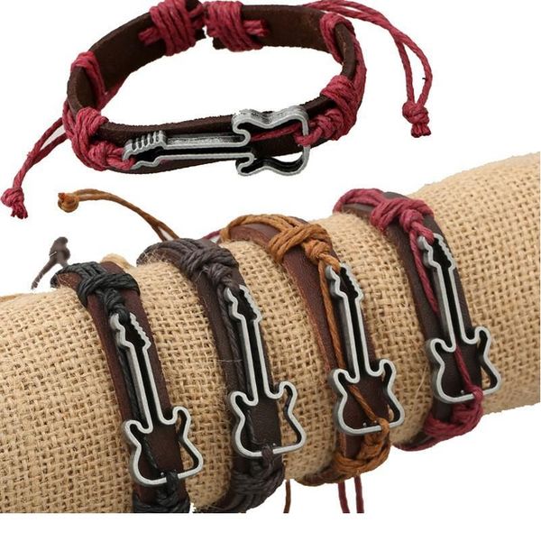 

guitar casual handmade woven vintage woven charm brown genuine leather bracelets men women jewelry wholesale acc qyltmf, Golden;silver