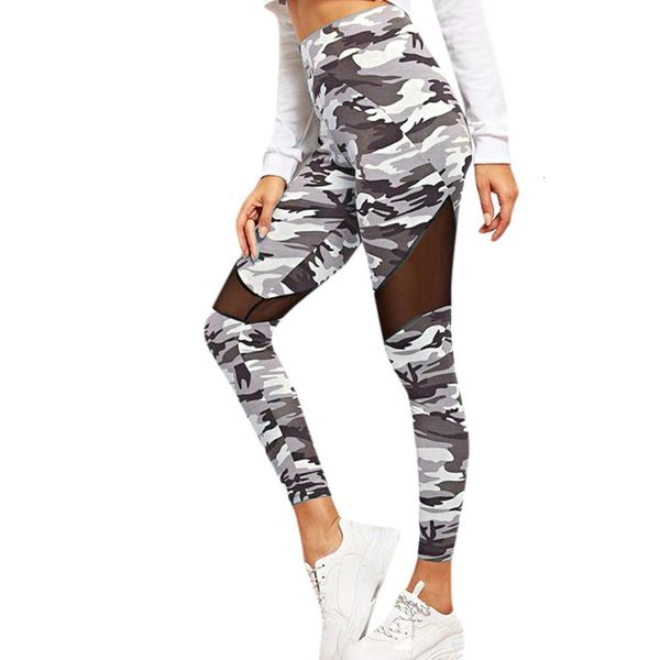 

women leggings camouflage printed with mesh patchwork skinny pencil pants fitness streetwear outdoors sweatpants legins new, Black