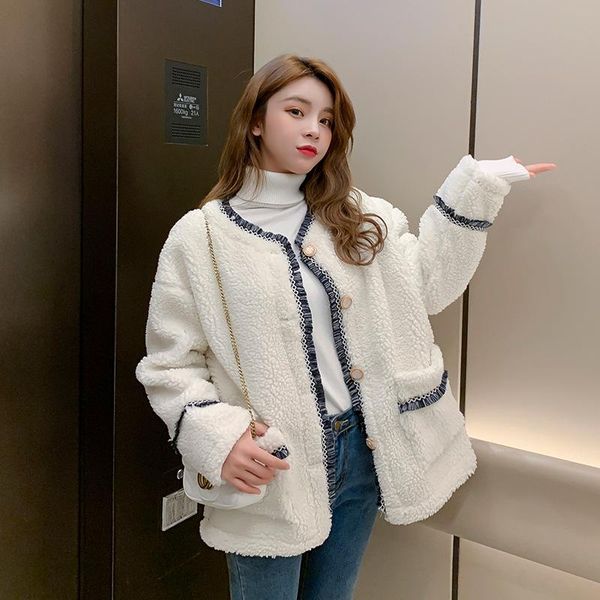 

women's fur & faux winter jacket women 2021 solid single breasted lamb coat warm thick fashion loose plush ladies coats teddy, Black