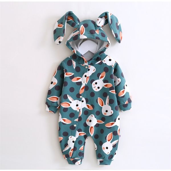 

cute baby romper autumn winter newbron boy girl jumpsuit animal rabbit ear style baby hooded cartoon clothing 2017 new arrival y200320, Blue