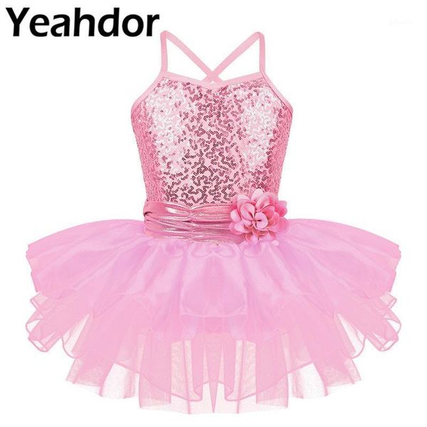 

kids girls spaghetti shoulder straps sequins flower ballet dance gymnastics leotard tutu dress ballet leotard dress dance wear1, Black;red