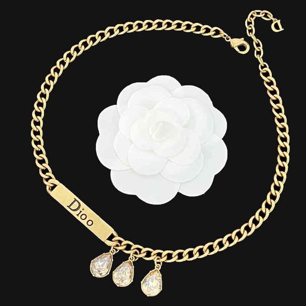 

2022 factory wholesale tassel dripping stone strength chain necklace feminine temperament female brass material old letter necklace fashion, Silver