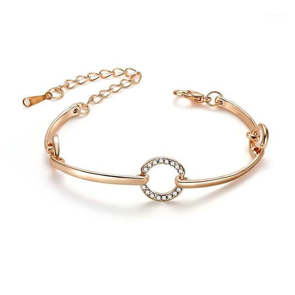 

fashion gold color round bracelets for women austrian crystal round metal bangle for female thin adjustable hand jewelry bijoux1, Golden;silver