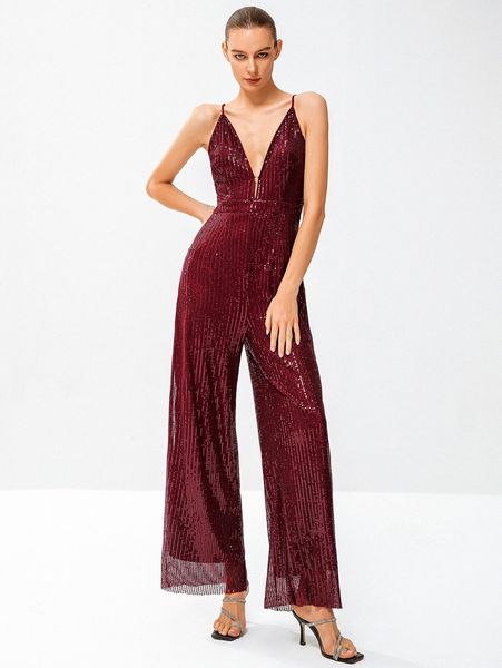 

double crazy wide leg sequins cami jumpsuit l6wb#, White